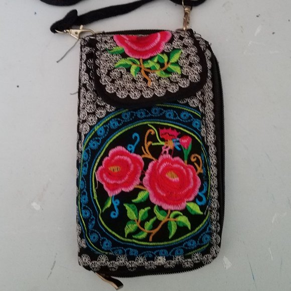 Embroidered Tapestry Zip Around Phone Crossbody - Picture 1 of 5